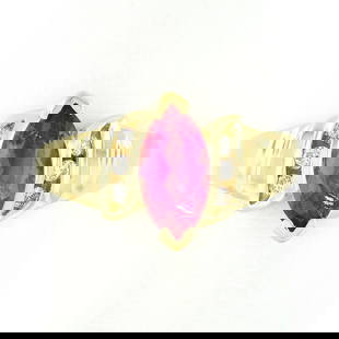 14k Yellow Gold Marquise Pink Tourmaline Diamond Accent Ring 1.00ctw: 14k Yellow Gold Marquise Pink Tourmaline Diamond Accent Ring 1.00ctw This stunning ring is crafted from solid 14k yellow gold and features a captivating marquise cut pink tourmaline at its center, wei