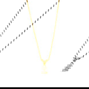 14K 18K Yellow Gold 0.98ct Pear Shaped Diamond Pendant Necklace: 14K 18K Yellow Gold 0.98ct Pear Shaped Diamond Pendant Necklace This exquisite pendant necklace features a stunning pear-shaped diamond weighing 0.98 carats, set in a luxurious 14K and 18K yellow gold