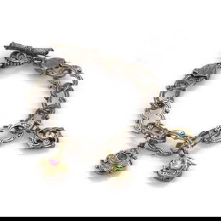 Konstantino Floral Charm Bracelet Sterling Silver 18k Gold Tourmaline: Konstantino Floral Charm Bracelet Sterling Silver 18k Gold Tourmaline Adorn your wrist with this exquisite bracelet from Konstantino, featuring a captivating blend of sterling silver and 18k yellow go