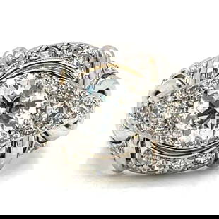 Vintage Art Deco 18K White Gold 3.40 Ct Diamond Engagement Ring: Vintage Art Deco 18K White Gold 3.40 Ct Diamond Engagement Ring This exquisite Art Deco ring features a stunning 3.40 ct. total diamond weight, beautifully set in 18K white gold. The centerpiece is a