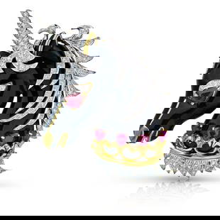 David Webb Unicorn Brooch Platinum 18K Yellow Gold Ruby Diamonds Enamel: David Webb Unicorn Brooch Platinum 18K Yellow Gold Ruby Diamonds Enamel This exquisite David Webb brooch features a stunning unicorn design crafted from platinum and 18K yellow gold. The piece is ador
