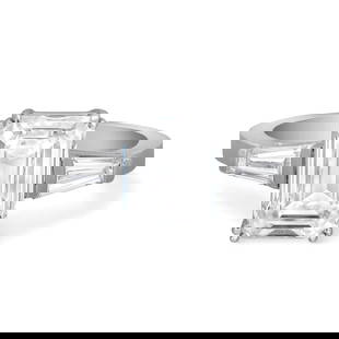 Rachel Koen 14K White Gold 3.01Ct Emerald Lab Grown Diamond Engagement Ring: Rachel Koen 14K White Gold 3.01Ct Emerald Lab Grown Diamond Engagement Ring Elevate your engagement with this exquisite 14K White Gold ring featuring a stunning IGI certified emerald cut lab grown dia