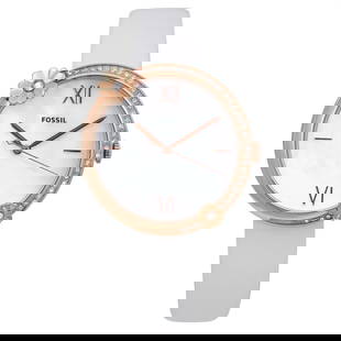 Fossil Presley Rose Gold Crystal MOP Dial Leather Watch ES4601: Fossil Presley Rose Gold Crystal MOP Dial Leather Watch ES4601 This Fossil Presley wristwatch combines elegance and functionality, featuring a stunning rose gold-tone case and a mother-of-pearl dial.