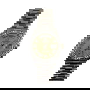 Rolex Day-Date 18039 MOP Roman Dial Diamond Bezel President Bracelet: Rolex Day-Date 18039 MOP Roman Dial Diamond Bezel President Bracelet This exquisite Rolex Day-Date features a stunning Mother of Pearl (MOP) Roman dial, set within a luxurious 36mm white gold case. Th