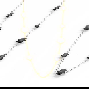 Roberto Coin Diamond Grey Enamel 18k Yellow Gold 35 Long Necklace: Roberto Coin Diamond Grey Enamel 18k Yellow Gold 35 Long Necklace This exquisite Roberto Coin necklace showcases a luxurious blend of diamonds and grey enamel, all elegantly set in 18k yellow gold. Cr