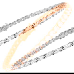 8.69ct Diamond Tennis Bracelet 14k Rose Gold Modern Elegance: 8.69ct Diamond Tennis Bracelet 14k Rose Gold Modern Elegance This exquisite 8.69ct Diamond Tennis Bracelet is crafted from luxurious 14k rose gold. Featuring 47 round brilliant diamonds, this modern b