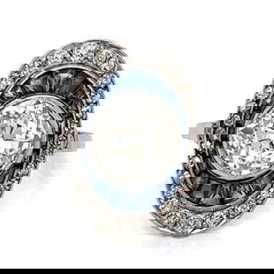 Art Deco Platinum Ring 2.40 Ct Diamond 1.00 Ct Sapphire Vintage: Art Deco Platinum Ring 2.40 Ct Diamond 1.00 Ct Sapphire Vintage This exquisite Art Deco ring showcases a stunning combination of diamonds and sapphires, expertly crafted in platinum. At the center lie