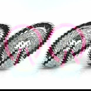 Elegant 18K White Gold Ruby and Diamond Earrings with 32 Diamonds and 84 Rubies: Elegant 18K White Gold Ruby and Diamond Earrings with 32 Diamonds and 84 Rubies Stunning 18K White Gold Ruby & Diamond Earrings featuring a luxurious design. These exquisite earrings weigh 19.4 grams