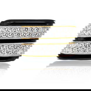 David Webb 18K Yellow Gold Platinum Black Enamel Diamond Ring 5.00ct: David Webb 18K Yellow Gold Platinum Black Enamel Diamond Ring 5.00ct This exquisite estate cocktail ring, designed by David Webb, showcases a stunning combination of 18K yellow gold and platinum. The