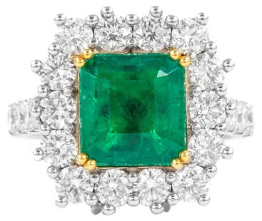 3.12ct GIA Emerald Diamond Halo 18k Ring Pendant 6.75 US: 3.12ct GIA Emerald Diamond Halo 18k Ring Pendant 6.75 US This exquisite ring and pendant combination features a stunning GIA certified 3.12 ct emerald cut emerald, noted for its superb color. Crafted