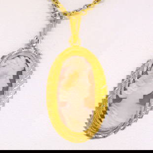 Antique Victorian 10K Yellow Gold Hand Carved Shell Cameo Pendant Necklace: Antique Victorian 10K Yellow Gold Hand Carved Shell Cameo Pendant Necklace Discover this exquisite Antique Victorian pendant necklace, meticulously crafted from solid 10K yellow gold. This stunning pi