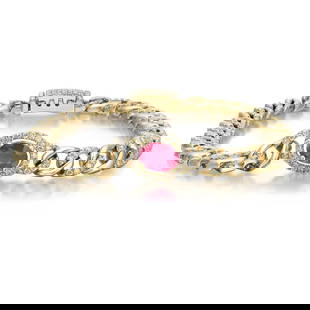 Rachel Koen 14K Yellow Gold Ruby & Diamond Chain Bracelet: Rachel Koen 14K Yellow Gold Ruby & Diamond Chain Bracelet This exquisite Ruby & Pave Diamond Chain Bracelet is designed by Rachel Koen, beautifully crafted in 14K yellow gold. It features a stunning p