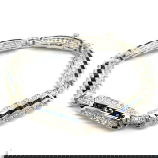 Elegant 18K White Gold Sapphire Diamond Bracelet 126 Diamonds 54 Sapphires: Elegant 18K White Gold Sapphire Diamond Bracelet 126 Diamonds 54 Sapphires This exquisite 18K White Gold Bracelet is adorned with a stunning combination of sapphires and diamonds. The bracelet weighs