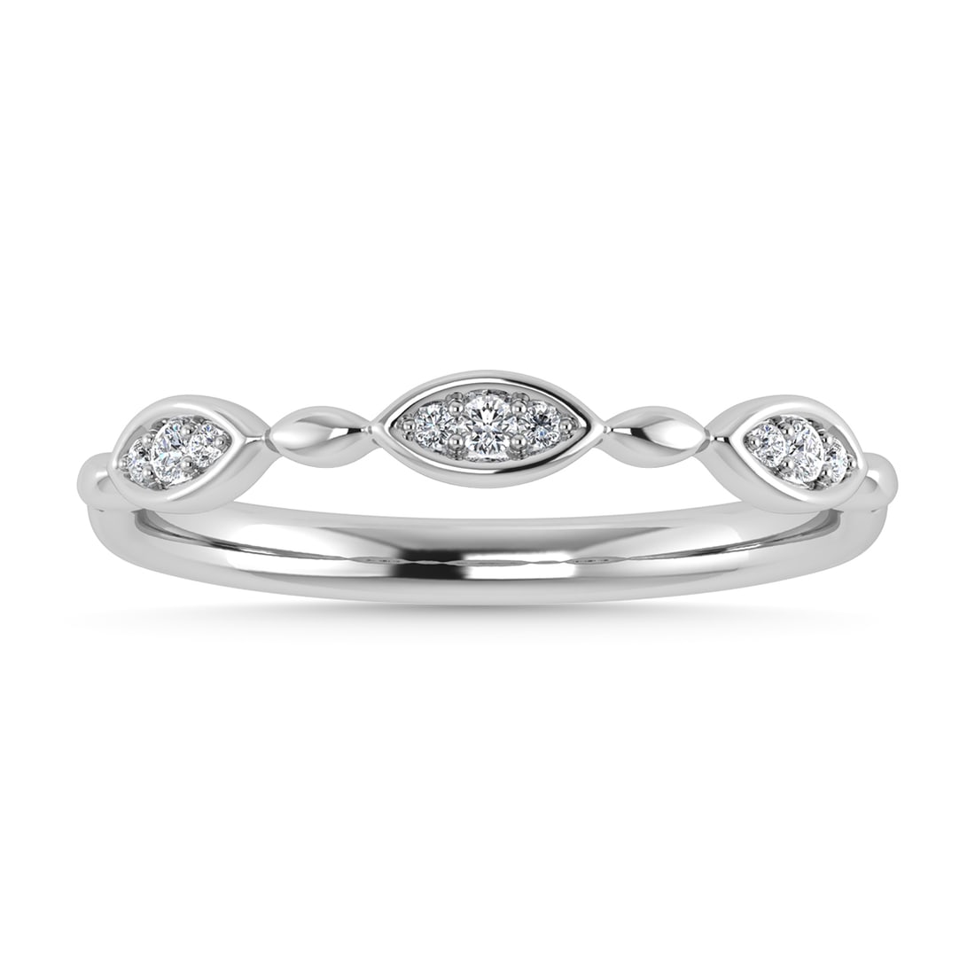 Diamond 1/20 Ct.Tw. Stack Band in 10K White Gold: Diamond 1/20 Ct.Tw. Stack Band in 10K White Gold Metal: 10k White Gold Sizes Avilable: 4,5,6,7,8,9 Stone Count: 9.0 Stone Shape: Round Stone Type: Diamond Stone Color: G-h Stone Clarity: I1 Stone Weig
