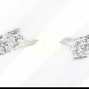Antique Art Deco 18k White Gold Diamond Engagement Ring with Filigree: Antique Art Deco 18k White Gold Diamond Engagement Ring with Filigree This exquisite Antique Art Deco engagement ring showcases a stunning 0.43ct old European cut diamond, beautifully set in solid 18k
