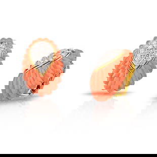 David Webb 1970s Coral Diamond Earrings Platinum 18K Gold: David Webb 1970s Coral Diamond Earrings Platinum 18K Gold This exquisite pair of earrings from David Webb showcases a stunning combination of carved coral and brilliant cut diamonds. The earrings are