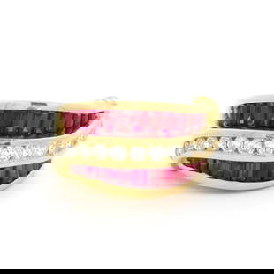 Vintage Charles Krypell 18k Gold Ruby Diamond Band Ring 12.7mm: Vintage Charles Krypell 18k Gold Ruby Diamond Band Ring 12.7mm This stunning Vintage Charles Krypell band ring features a remarkable design crafted in solid 18k yellow gold. The ring showcases a total