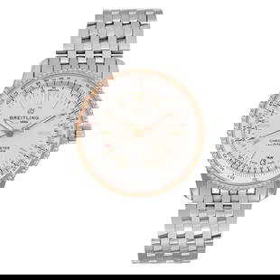 Breitling Navitimer 38mm Steel Rose Gold Luxury Watch with Silver Dial: Breitling Navitimer 38mm Steel Rose Gold Luxury Watch with Silver Dial Discover the elegance and precision of the Breitling Navitimer wristwatch, featuring a luxurious combination of stainless steel a
