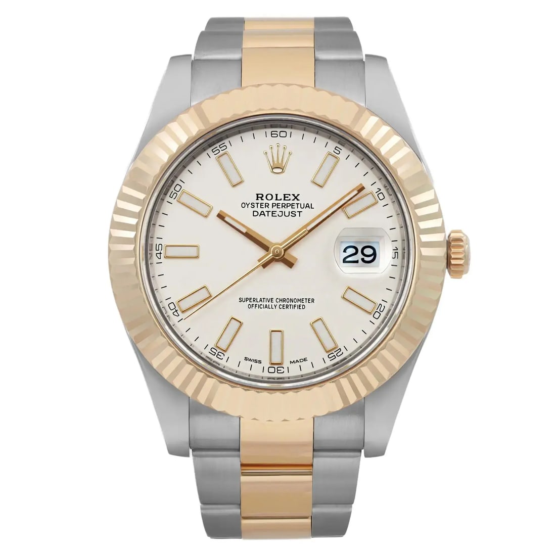 Rolex Datejust II 18K Yellow Gold Steel Cream Dial Automatic Watch 116333: Rolex Datejust II 18K Yellow Gold Steel Cream Dial Automatic Watch 116333 This Rolex Datejust II combines luxury and precision with its 18K yellow gold and stainless steel design. Featuring a sophisti