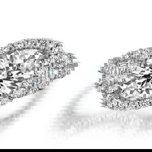 Rachel Koen 18K White Gold Lab Grown Diamond Halo Ring 3.42Cttw Size 6: Rachel Koen 18K White Gold Lab Grown Diamond Halo Ring 3.42Cttw Size 6 This exquisite Round & Trapezoid Lab Grown Diamond Halo Ring is a stunning piece crafted in 18K white gold, making it perfect for