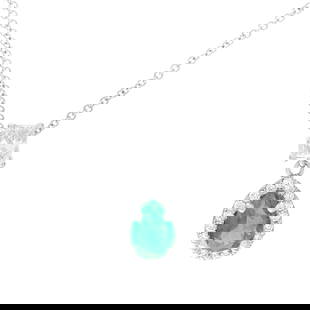 Rachel Koen 0.83ct Pear Green Emerald Diamond Pendant Necklace 18k White Gold: Rachel Koen 0.83ct Pear Green Emerald Diamond Pendant Necklace 18k White Gold This exquisite pendant necklace showcases a stunning 0.83 carat pear-shaped green emerald, beautifully surrounded by a hal