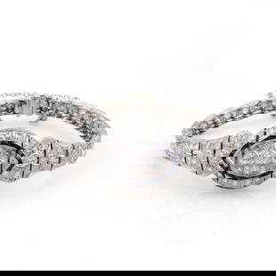 Art Deco Platinum Bracelet 2.75ct Diamond 70pt Sapphire Milgrain Design: Art Deco Platinum Bracelet 2.75ct Diamond 70pt Sapphire Milgrain Design This exquisite Art Deco bracelet is meticulously crafted from platinum, showcasing a high-polished finish. The bracelet features