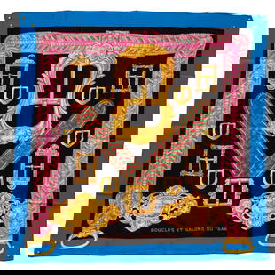 Hermes Tsar Bleu Black Silk Scarf 26x26 France: Hermes Tsar Bleu Black Silk Scarf 26x26 France Elevate your accessory collection with this Hermes Tsar Bleu Black Silk Scarf. Crafted from premium silk, this beautifully designed scarf features a vibr