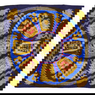 Hermes Poste et Cavalerie Blue Silk Twill Scarf 35in: Hermes Poste et Cavalerie Blue Silk Twill Scarf 35in Elevate your accessory collection with this exquisite Hermes "Poste et Cavalerie" scarf. This stunning piece features a captivating design in rich