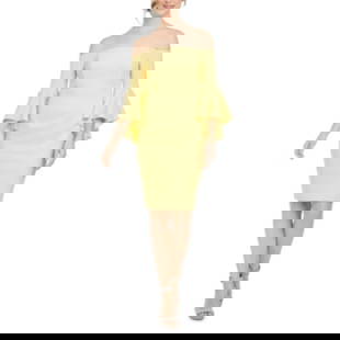 Calvin Klein Yellow Off the Shoulder Sheath Dress Size 16 with Ruffled Sleeves: Calvin Klein Yellow Off the Shoulder Sheath Dress Size 16 with Ruffled Sleeves Elevate your wardrobe with this stunning off-the-shoulder sheath dress from Calvin Klein, available in a vibrant yellow h