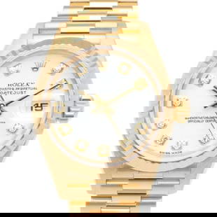 Rolex Datejust 18K Yellow Gold Automatic Watch for Women 1991 Model with Diamonds: Rolex Datejust 18K Yellow Gold Automatic Watch for Women 1991 Model with Diamonds Discover the timeless elegance of the Rolex Datejust Oyster Perpetual Watch, crafted for women. This exquisite timepie