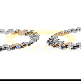 14K Yellow Gold Diamond Sapphire Tennis Bracelet 5.56 CTW: 14K Yellow Gold Diamond Sapphire Tennis Bracelet 5.56 CTW This exquisite Diamond & Sapphire Linked Ovals Bracelet is crafted from luxurious 14K yellow gold, showcasing a stunning total carat weight of