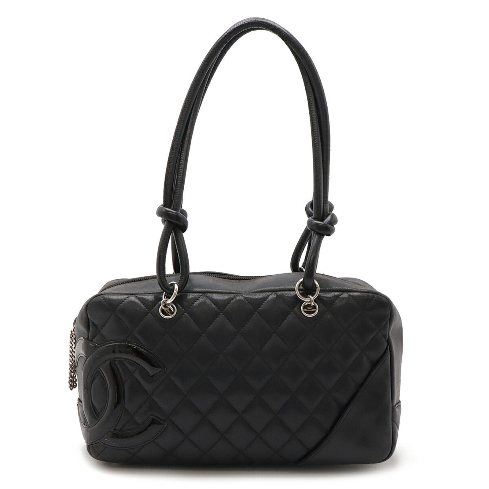 Chanel Cambon Bowling Bag Black Soft Calf Leather Shoulder Bag: Chanel Cambon Bowling Bag Black Soft Calf Leather Shoulder Bag This CHANEL Cambon Line Bowling Bag is a stylish shoulder bag crafted from soft calf leather with a glossy patent finish in classic black