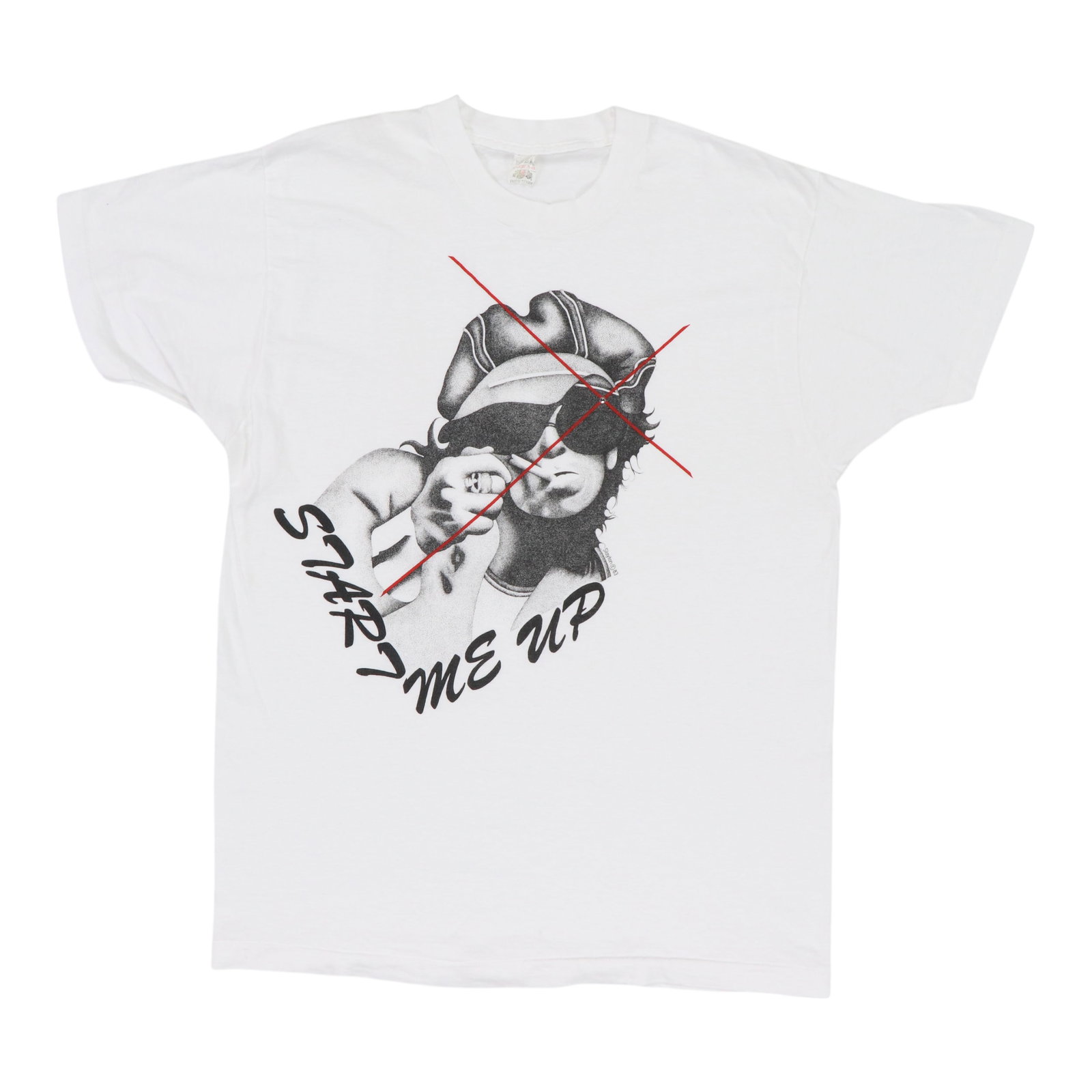 Vintage 1980s Keith Richards Start Me Up Shirt White Cotton XL: Vintage 1980s Keith Richards Start Me Up Shirt White Cotton XL This authentic vintage 1980s Keith Richards Start Me Up Shirt is a must-have for any fan of classic rock. Crafted from 100% cotton, this 