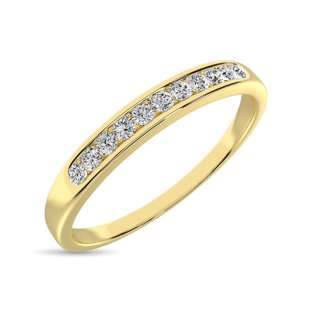 14K Yellow Gold 1/4 Ct Diamond Ladies Machine Band: 14K Yellow Gold 1/4 Ct Diamond Ladies Machine Band This eye-catching Wedding is available in 14K Yellow Gold. There are 11 round diamonds with a total carat weight of 1/4 ct set in a machine setting s