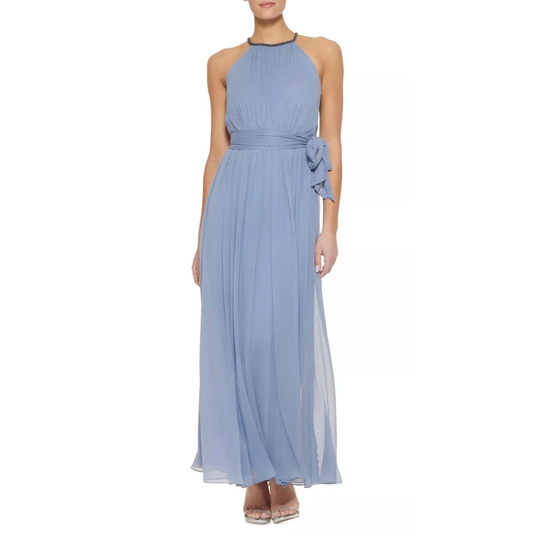 DKNY Women's Blue Beaded Halter Neckline Fit & Flare Formal Dress 16: DKNY Women's Blue Beaded Halter Neckline Fit & Flare Formal Dress 16 Elevate your formal wardrobe with this stunning DKNY Women's Embellished Beaded Halter Neckline Belted Formal Dress in a vibrant bl