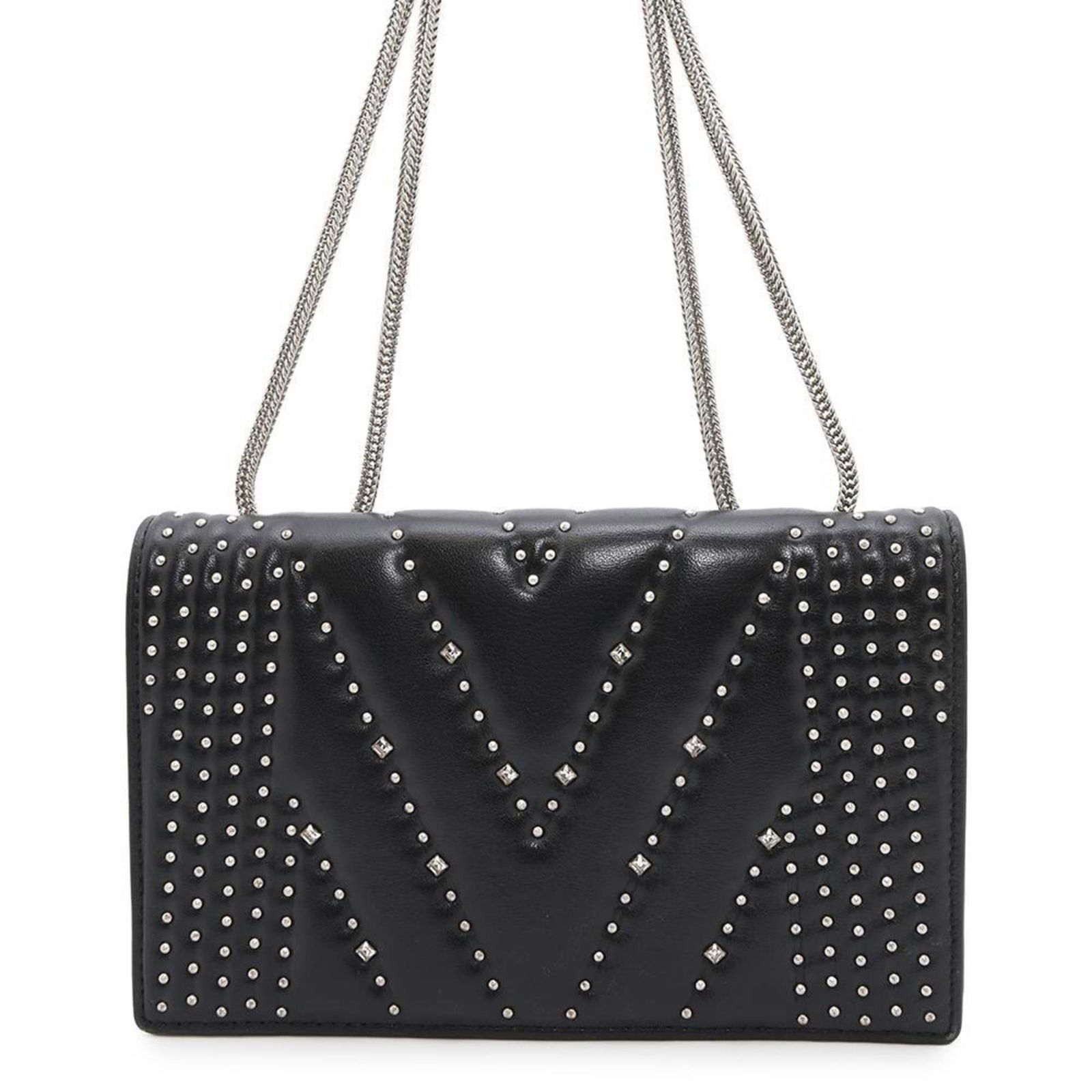 MCM Black Leather Chain Shoulder Bag with Studs 2-Way: MCM Black Leather Chain Shoulder Bag with Studs 2-Way This MCM Chain Shoulder Bag combines elegance with versatility, featuring a chic black leather exterior adorned with studs. Designed for women, it