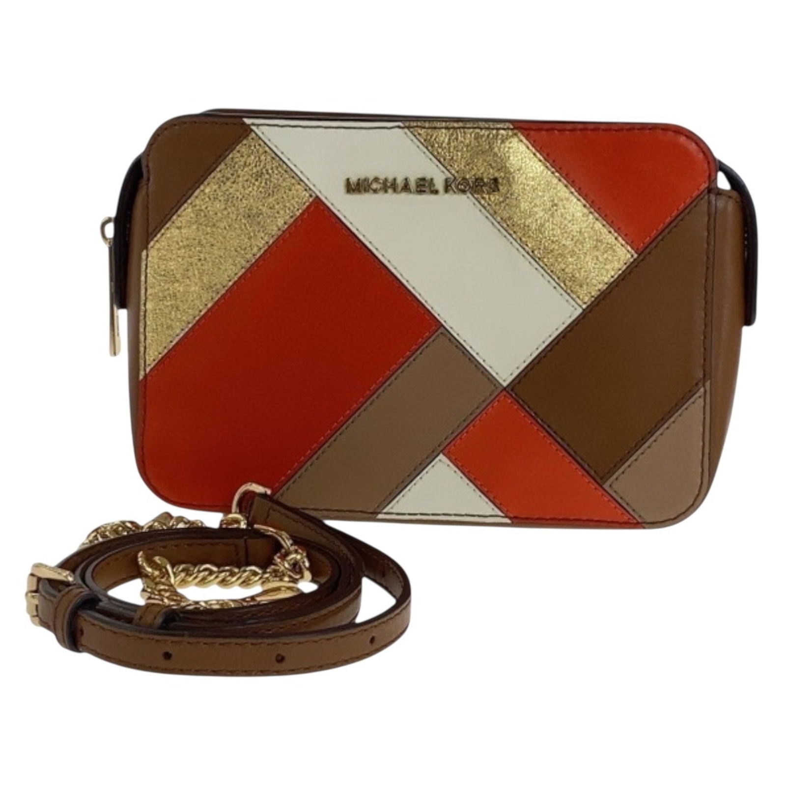 Michael Kors Brown Leather Shoulder Bag with Multicolored Gold Hardware: Michael Kors Brown Leather Shoulder Bag with Multicolored Gold Hardware This stylish Michael Kors shoulder bag is crafted from high-quality brown leather and features eye-catching multicolored gold ha