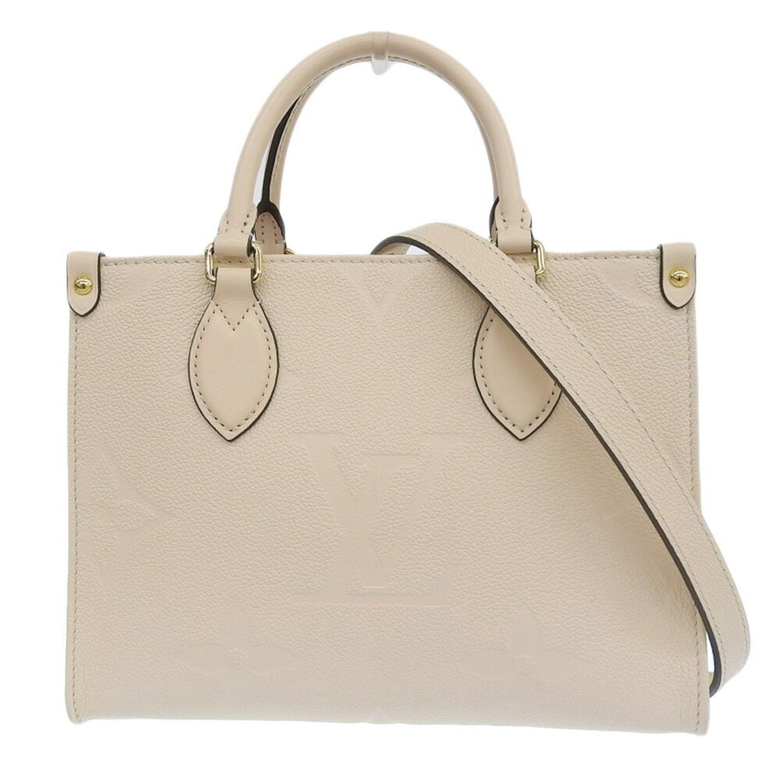 LOUIS VUITTON Monogram Empreinte On the Go PM Cream Handbag 19.5x25.5x10.5cm: LOUIS VUITTON Monogram Empreinte On the Go PM Cream Handbag 19.5x25.5x10.5cm Discover the elegance of the LOUIS VUITTON Monogram Empreinte On the Go PM handbag, expertly crafted for women. This chic s