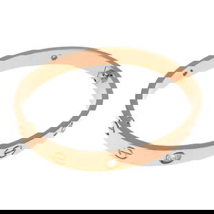 Cartier Love Bracelet Half Diamond 18K Pink Gold Bangle for Women: Cartier Love Bracelet Half Diamond 18K Pink Gold Bangle for Women This exquisite Cartier Love Bracelet is crafted from 18K pink gold, showcasing a timeless and elegant bangle design. It features a hal
