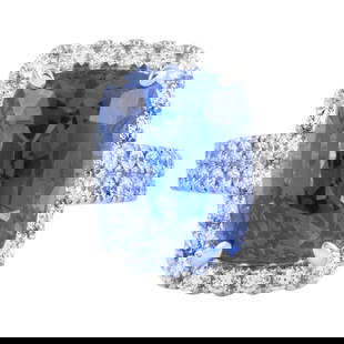 GIA 10.65ct No Heat Ceylon Sapphire & Diamond Ring 18k White Gold: GIA 10.65ct No Heat Ceylon Sapphire & Diamond Ring 18k White Gold This stunning ring features a GIA certified 10.65 ct cushion cut Ceylon sapphire, renowned for its vibrant blue hue and exceptional cl