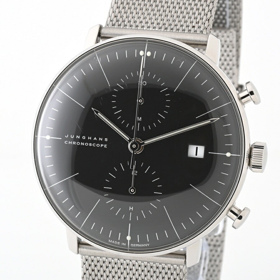 JUNGHANS Max Bill Chronoscope 27/4601 Automatic Men's Watch Stainless Steel Black Dial: JUNGHANS Max Bill Chronoscope 27/4601 Automatic Men's Watch Stainless Steel Black Dial Introducing the JUNGHANS Max Bill Chronoscope 27/4601 Men's Watch, a perfect blend of functionality and style. Th