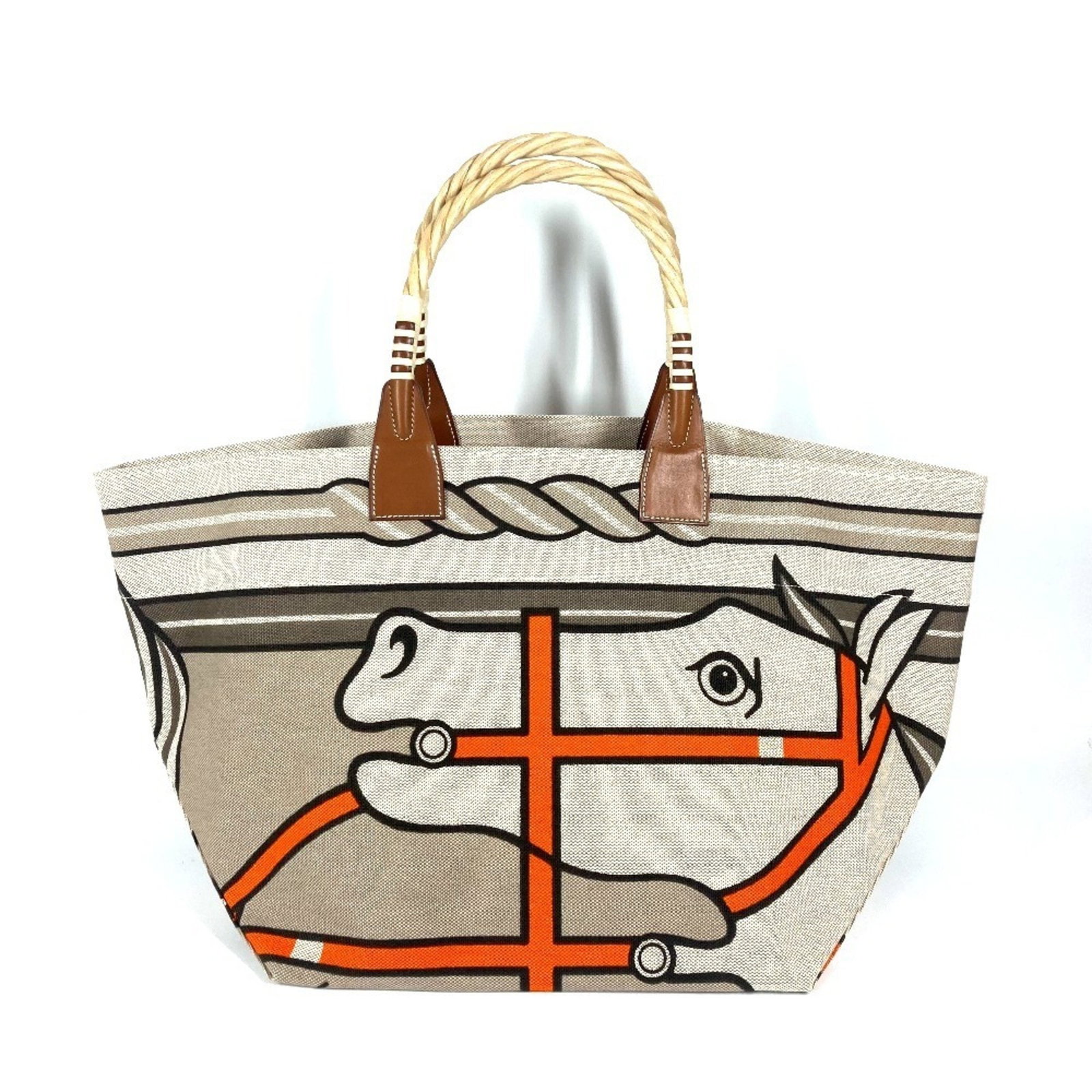 HERMES Steeple Large Tote Bag Beige Orange Leather Canvas Women: HERMES Steeple Large Tote Bag Beige Orange Leather Canvas Women This exquisite HERMES Steeple Large Tote Bag is designed for the modern woman, combining functionality with luxurious style. Crafted fro