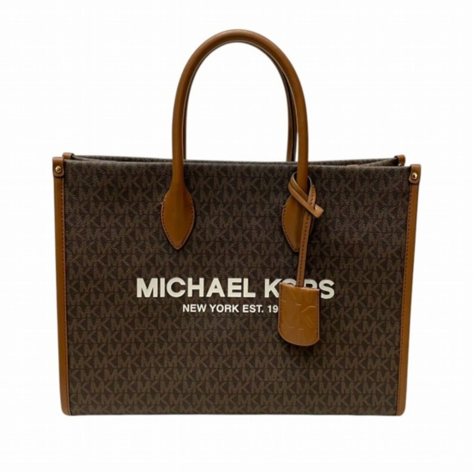 Michael Kors Brown PVC Leather Handbag for Women 26cm x 35cm x 11cm: Michael Kors Brown PVC Leather Handbag for Women 26cm x 35cm x 11cm Introducing a stylish and functional handbag from Michael Kors, crafted from durable PVC leather in a rich brown color. This handbag