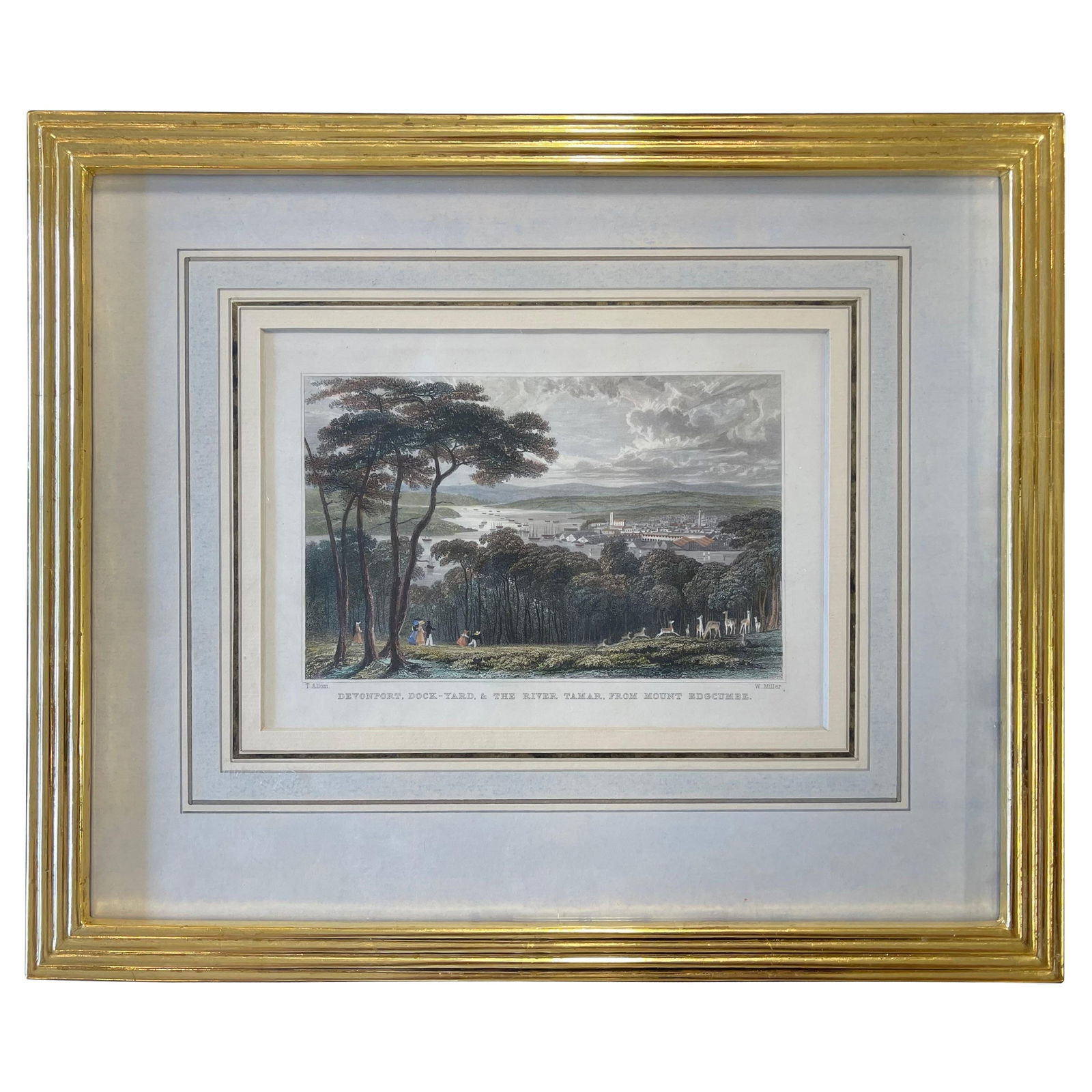 1829 Antique Engraving of Devonport Dockyard by Thomas Allom: 1829 Antique Engraving of Devonport Dockyard by Thomas Allom This exquisite antique engraving, titled "Devonport, Dockyard, and the River Tamar, From Mount Edgcumbe," dates back to 1829. Created by ar