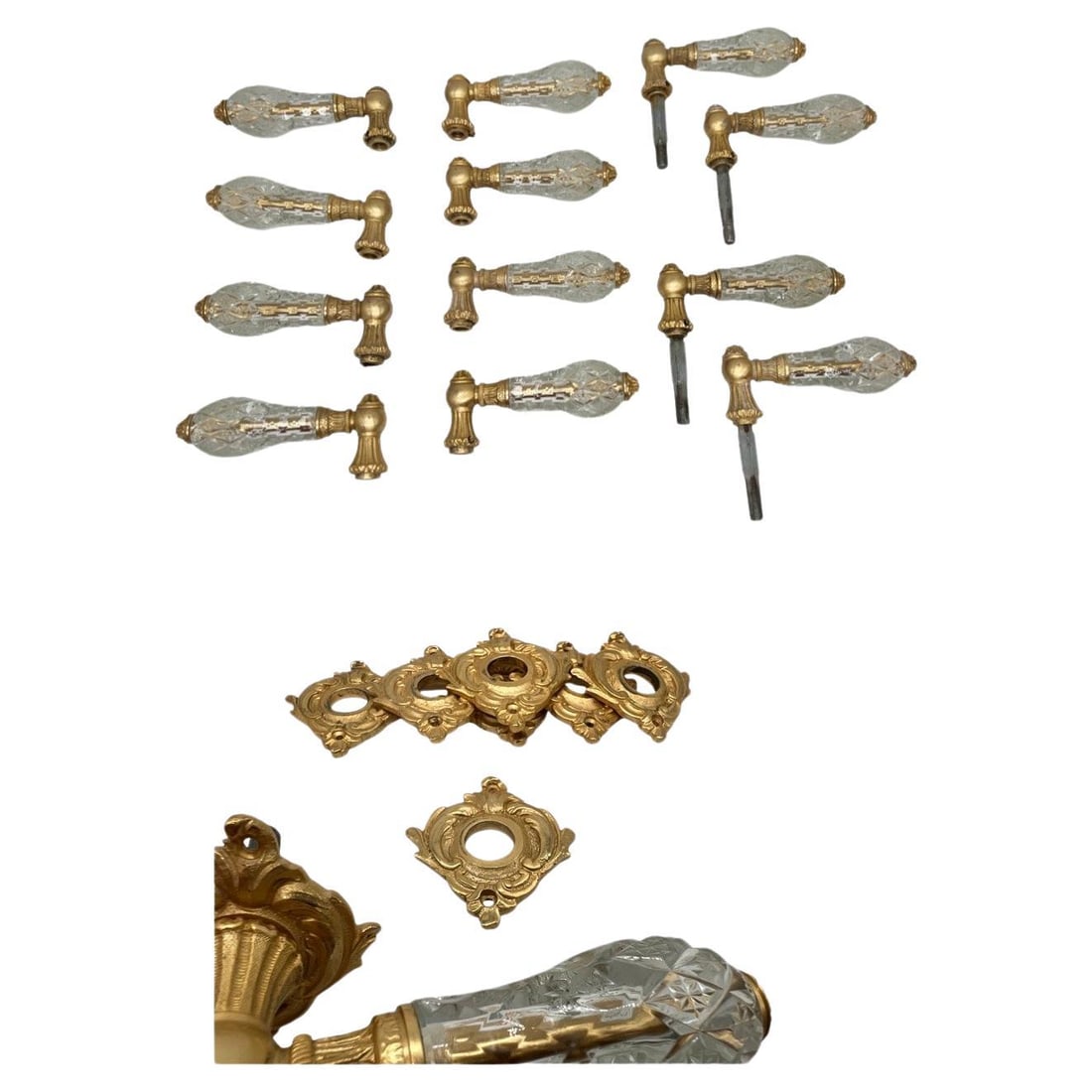 Sherle Wagner Gold Plated Cut Crystal Empire Door Lever with Wall Plates: Sherle Wagner Gold Plated Cut Crystal Empire Door Lever with Wall Plates Enhance your home with the exquisite Sherle Wagner Gold Plated Cut Crystal Empire Door Lever. This elegant door lever, crafted