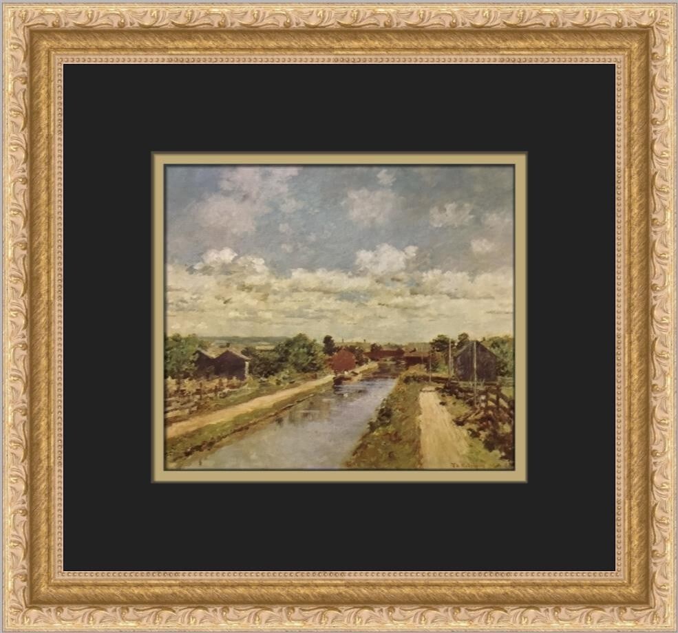 Theodore Robinson Port Ben Delaware Landscape Print Custom Framed: Theodore Robinson Port Ben Delaware Landscape Print Custom Framed This exquisite custom framed print, titled 'Port Ben Deleware and Hudson Canal' by Theodore Robinson, showcases a captivating landscap