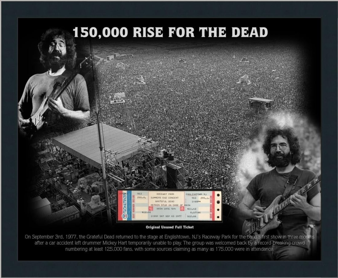 Grateful Dead 1977 Unused Concert Ticket Custom Framed 22 x 26: Grateful Dead 1977 Unused Concert Ticket Custom Framed 22 x 26 Celebrate the iconic Grateful Dead with this original unused concert ticket from their legendary performance in Englishtown, New Jersey o