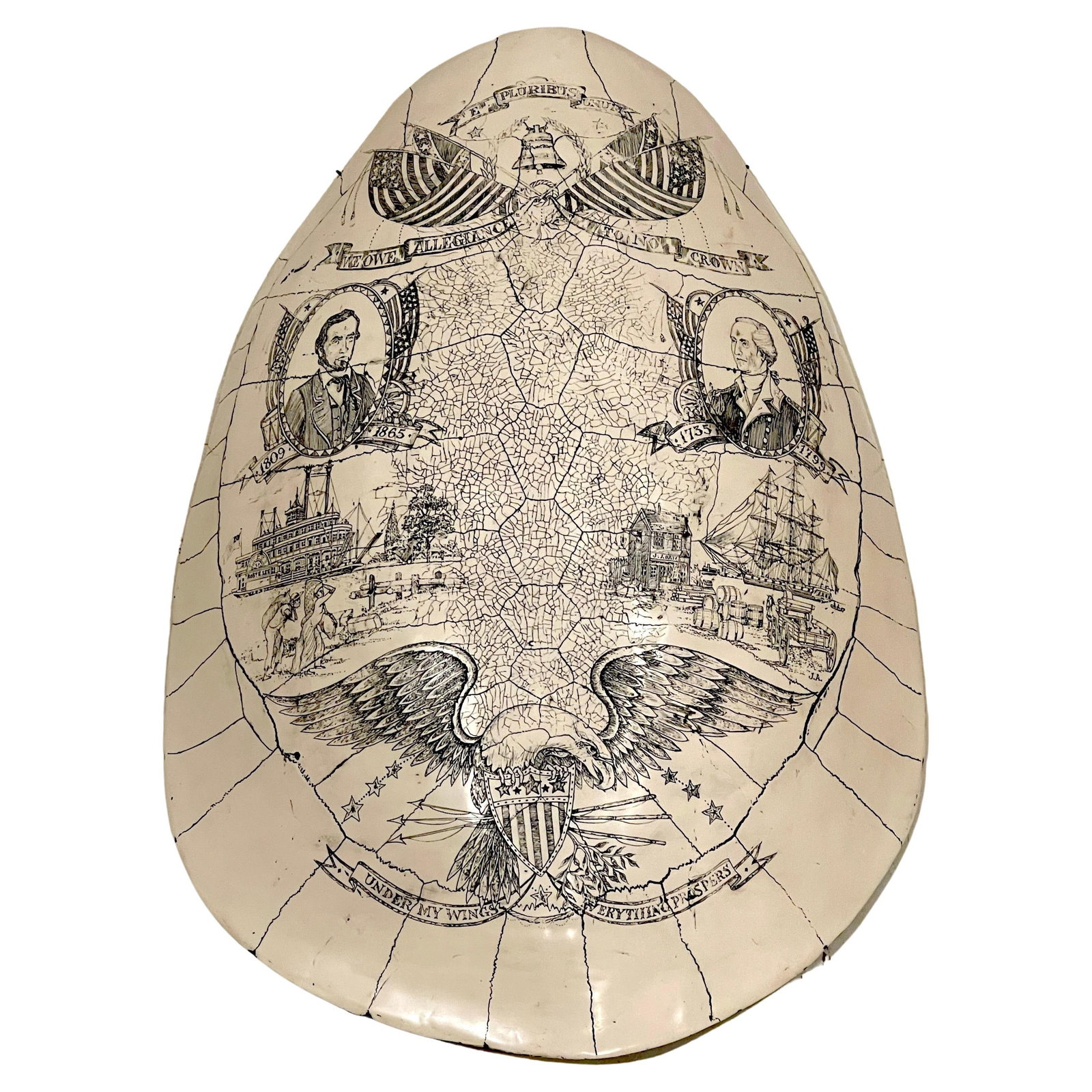 Victorian 1980s Faux Albino Sea Turtle Shell Scrimshaw Sculpture: Victorian 1980s Faux Albino Sea Turtle Shell Scrimshaw Sculpture This stunning faux albino sea turtle shell scrimshaw sculpture, crafted in the 1980s, beautifully replicates the style of 19th-century 