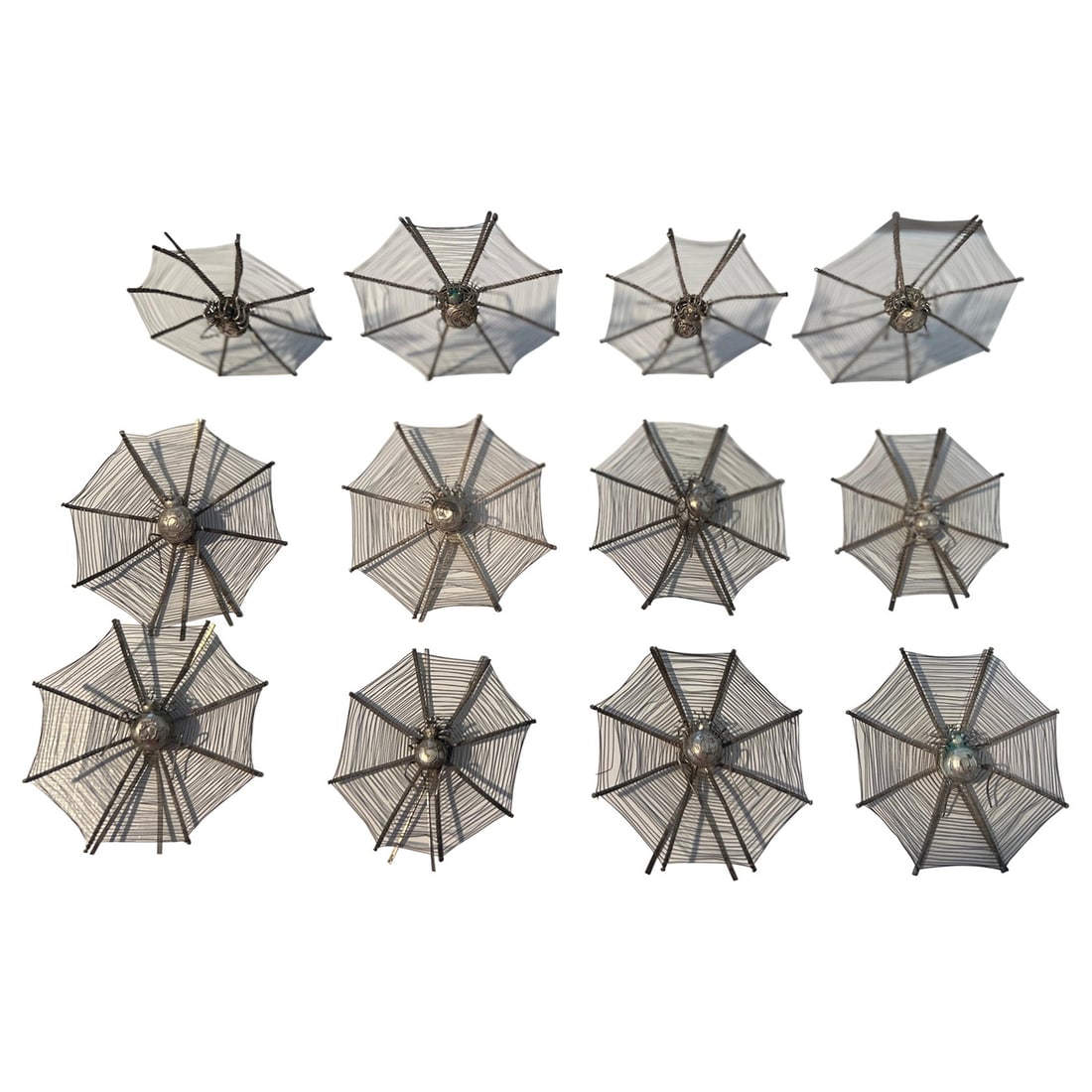 Set of 12 Aesthetic Movement Chinese Export Silver Spider Web Place Card Holders: Set of 12 Aesthetic Movement Chinese Export Silver Spider Web Place Card Holders Enhance your dining experience with this exquisite set of 12 Chinese Export silverplate and sterling silver place card