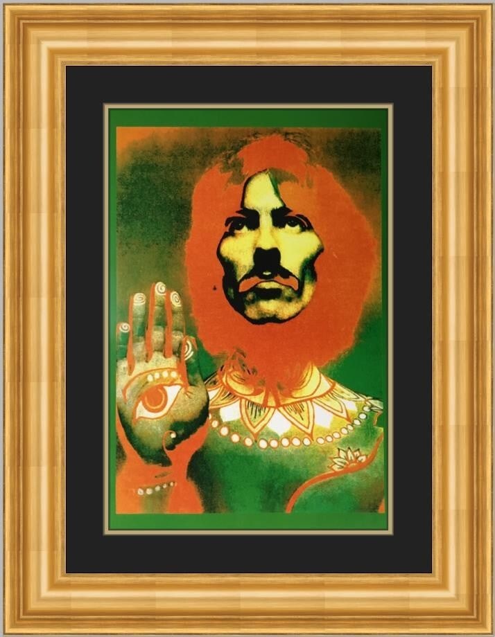 George Harrison Beatles Print by Richard Avedon 23 x 29 Custom Framed: George Harrison Beatles Print by Richard Avedon 23 x 29 Custom Framed This stunning reproduction print features George Harrison of The Beatles, captured by renowned photographer Richard Avedon. The pr